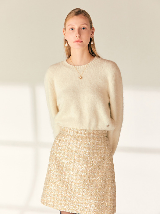 NADINE Semi A-line spangle tweed mini skirt (Gold)