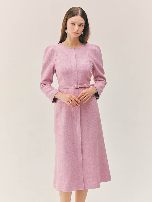 ELAINA Mermaid tweed wool long dress (Lilac pink)