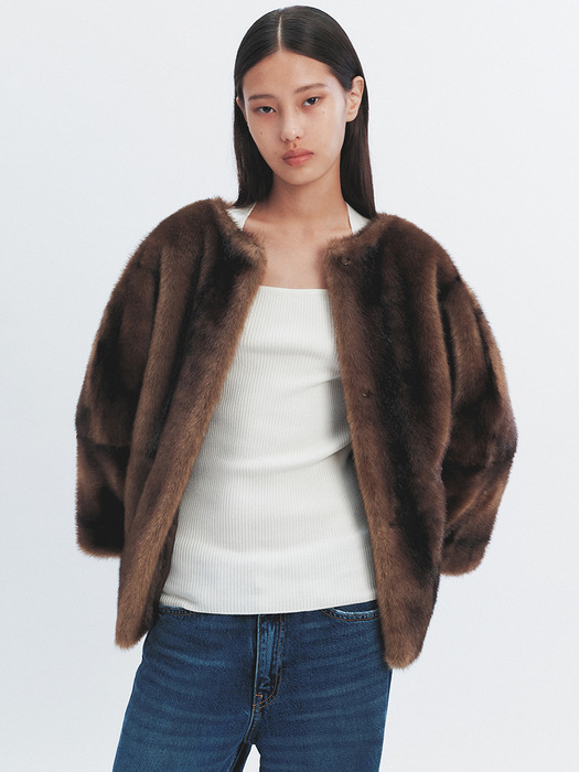 COLETTE FAUX FUR JACKET DARK BROWN