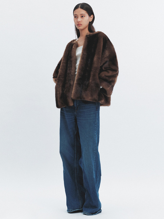 COLETTE FAUX FUR JACKET DARK BROWN