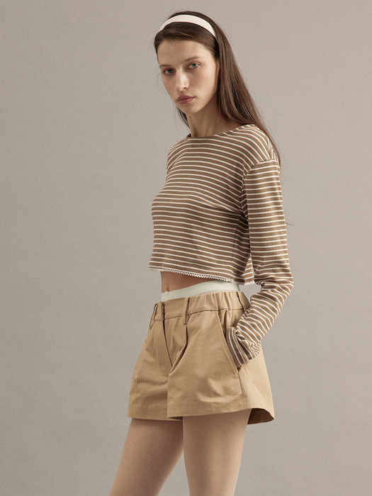 Stripe Crop T-shirt  Brown