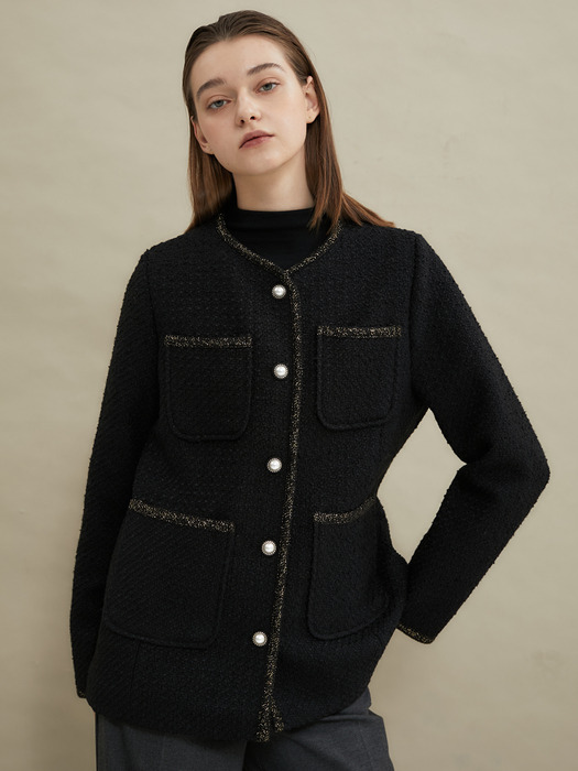Pearl soft tweed jacket [Black]