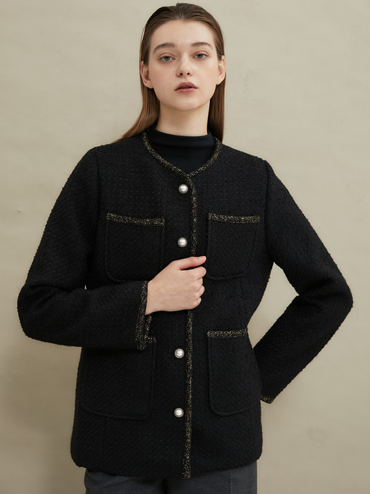 Pearl soft tweed jacket [Black]