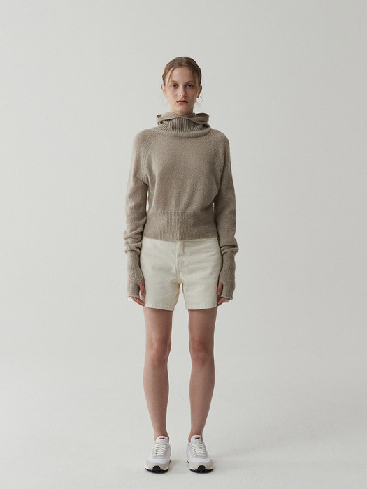 balaclava alpaca pullover-khaki beige