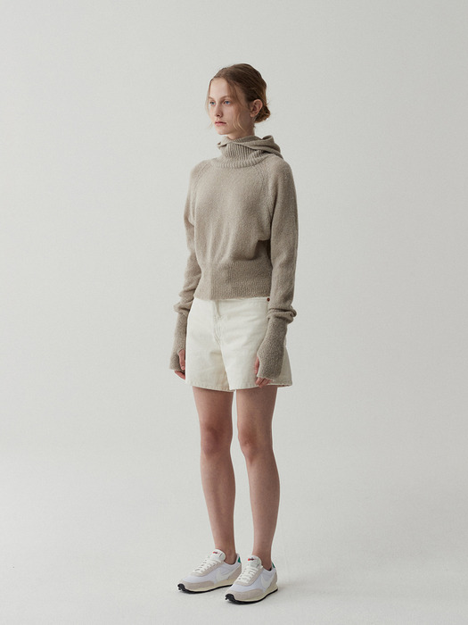 balaclava alpaca pullover-khaki beige