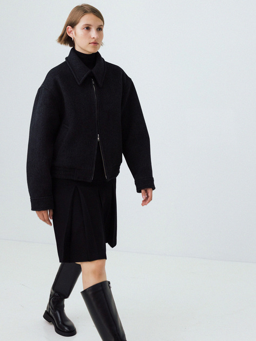 wool pleated midi skirt (black)