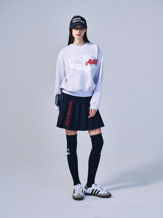 PLEATS MINI SKIRT LOGO NEEDLEWORK_NAVY RED