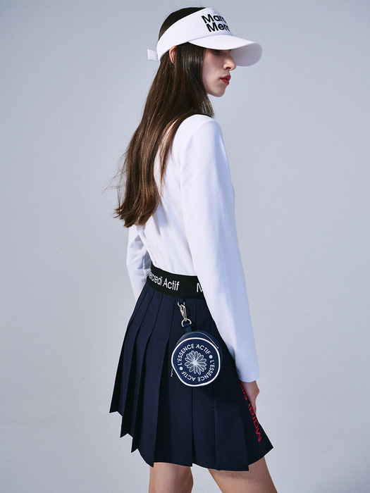 PLEATS MINI SKIRT LOGO NEEDLEWORK_NAVY RED