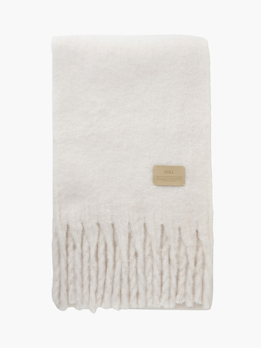 Simple patch wool long muffler - ivory