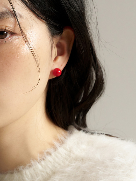 [silver925] red ball earring