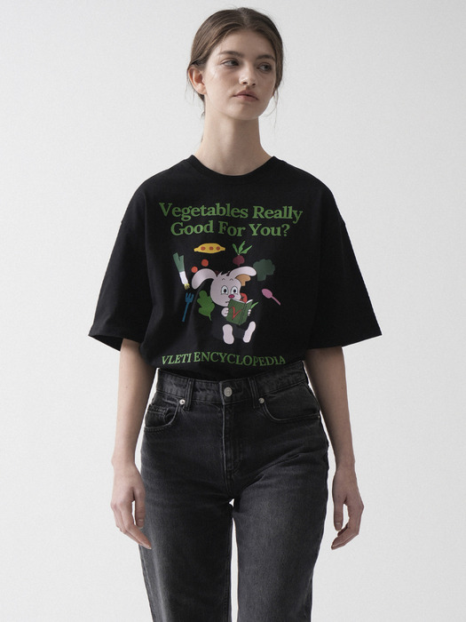 Green Rabbit Art Work Printing Overfit T-shirt (Black)