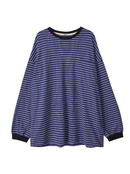 Pocket stripe supersize long sleeve t-shirt_navy