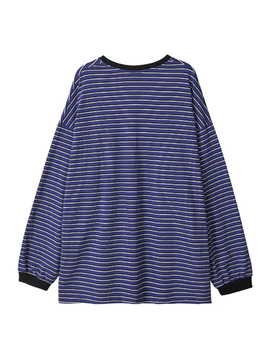 Pocket stripe supersize long sleeve t-shirt_navy