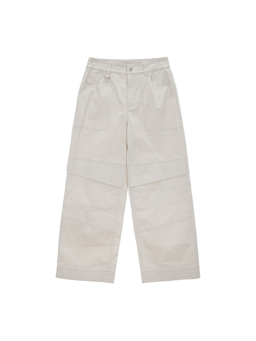 KNEE BIG POCKET COTTON PANTS IN IVORY