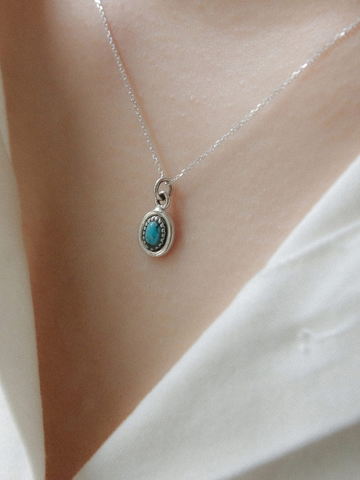 Round Turquoise Silver Necklace N01159