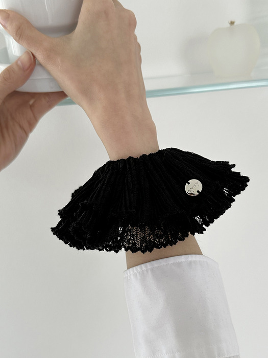 black lace pleats scrunchie - M size