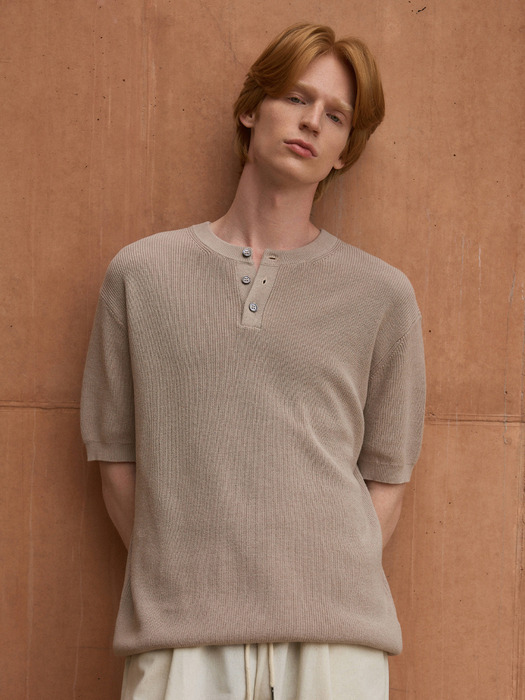 Cool Washable Henley Neck Half Knit 5color