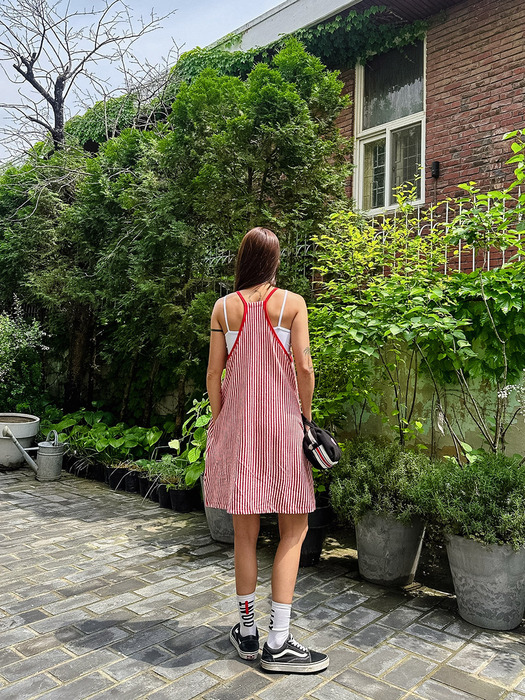 MENASOO SUMMER STRIPE TERRY STRAP ONEPIECE_RED