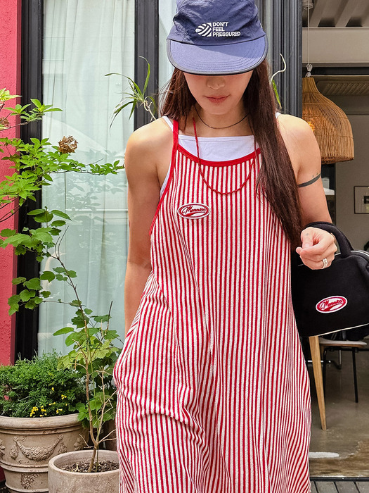 MENASOO SUMMER STRIPE TERRY STRAP ONEPIECE_RED