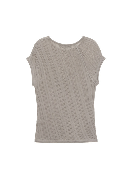 DIAGONAL TEXTURE HALF SLEEVE KNIT TOP IN BEIGE