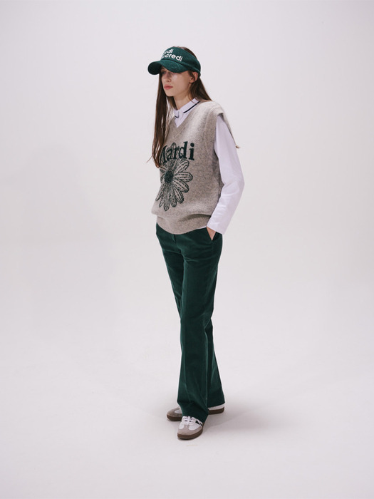 CORDUROY SLIM FIT BOOT CUT PANTS_DEEP GREEN IVORY