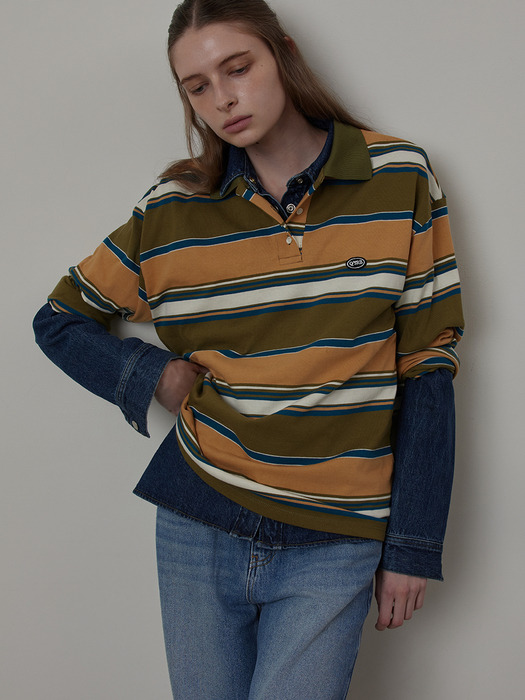 Multi-striped Loose-fit Collared T-shirt