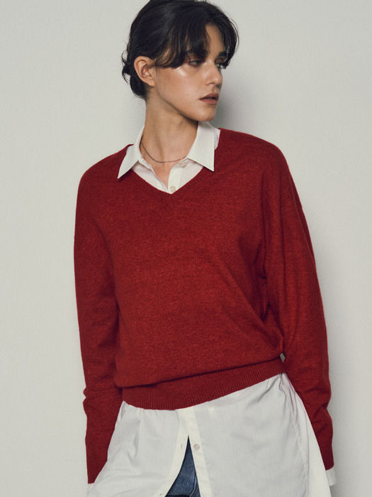 Soft Wool Blend V-neck Knit_CTK221(Red)