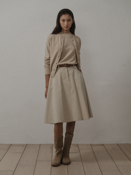 CORDUROY FLARE HALF SKIRT_LIGHT BEIGE