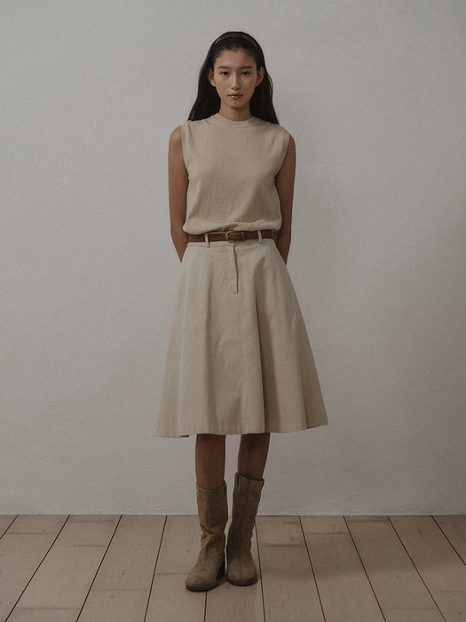 CORDUROY FLARE HALF SKIRT_LIGHT BEIGE