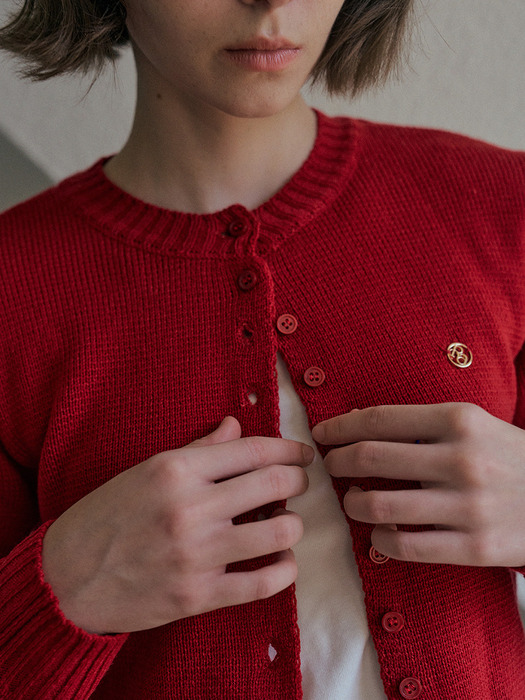 Botton slim mini cardigan (Red)