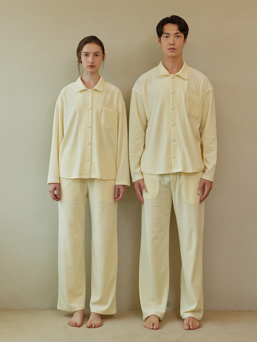 VELOUR PAJAMA COUPLE SET_cream