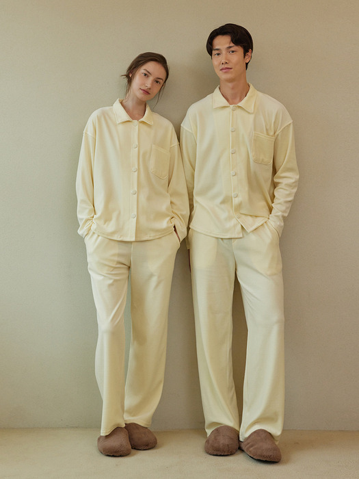 VELOUR PAJAMA COUPLE SET_cream