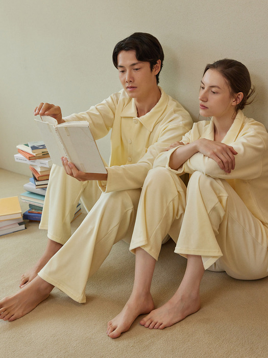 VELOUR PAJAMA COUPLE SET_cream