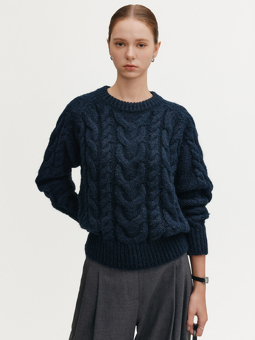 그레이디스 케이블 울 니트_네이비 / GLADYS CABLE WOOL KNIT_NAVY