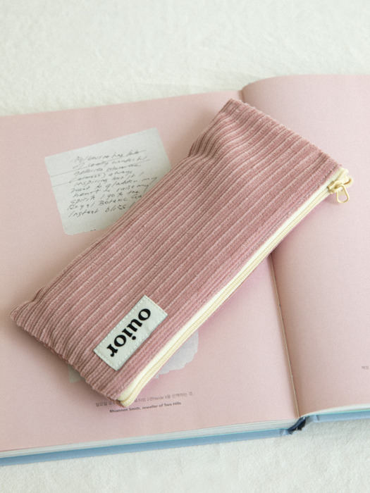 ouior flat pencil case - corduroy rosepink (topside zipper)