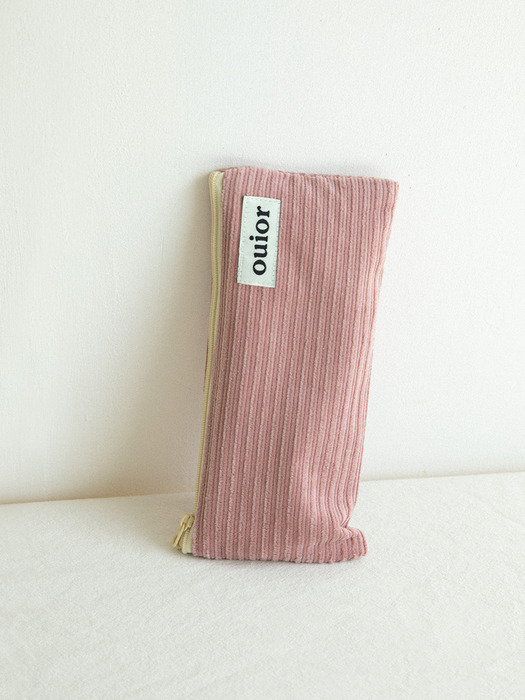 ouior flat pencil case - corduroy rosepink (topside zipper)