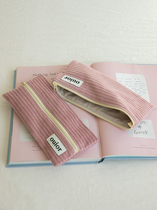 ouior flat pencil case - corduroy rosepink (topside zipper)