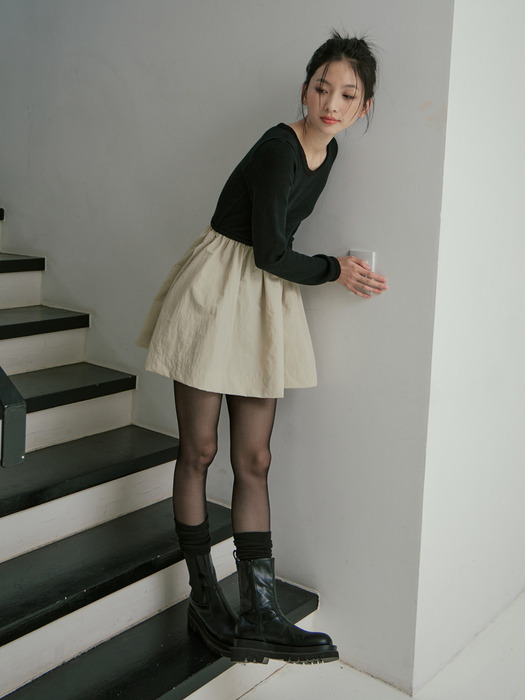 COLOR BLOCK SLIM KNIT DRESS_BLACK BEIGE