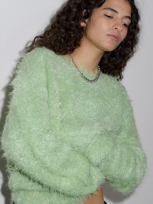 HAIRY GLITTER KNIT_LIME GREEN