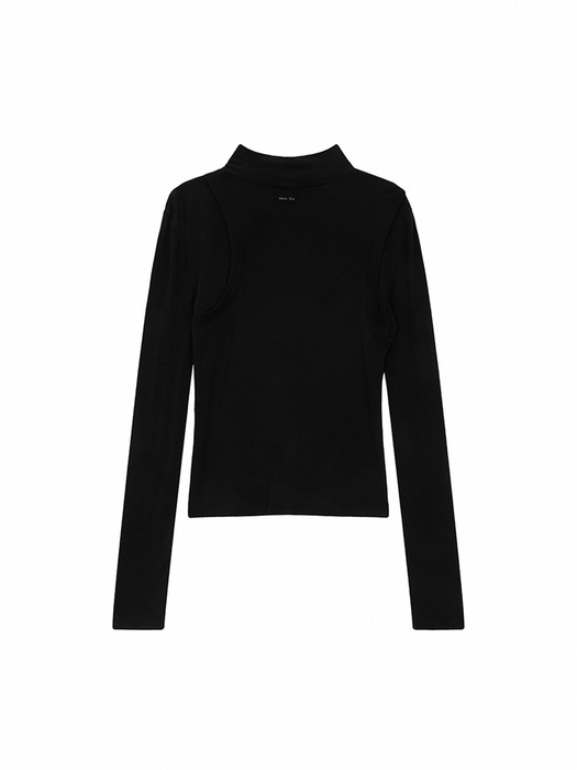 RIB LAYERED HALF NECK LONG SLEEVE TOP IN BLACK