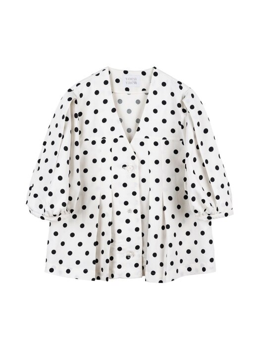Isabelle Pleated Button Blouse_Polka Dot