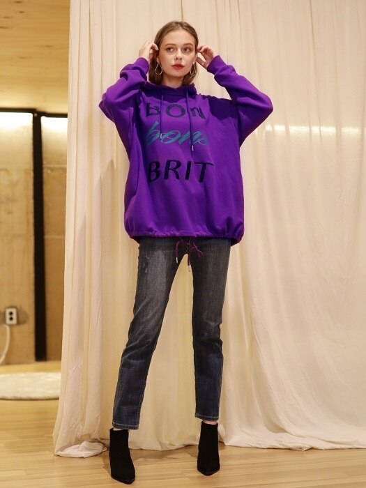 EMBROIDERY LETTERING HOOD T-SHIRT VIOLET