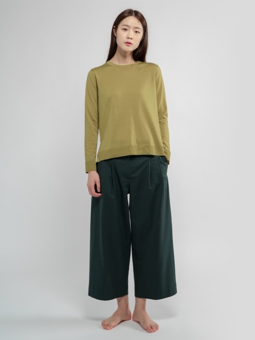 Superfine Wool Knit Top - Olive Green