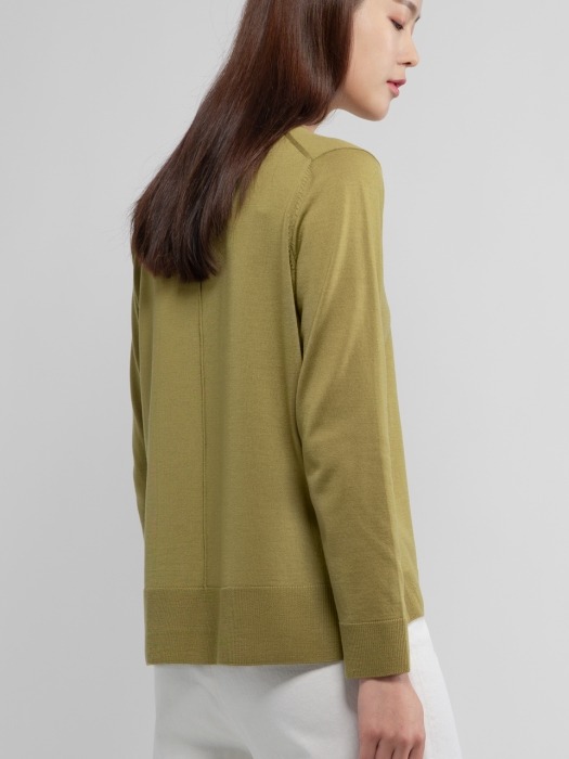 Superfine Wool Knit Top - Olive Green