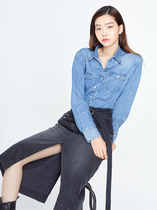 Mid-Rise Waist Denim Skirt