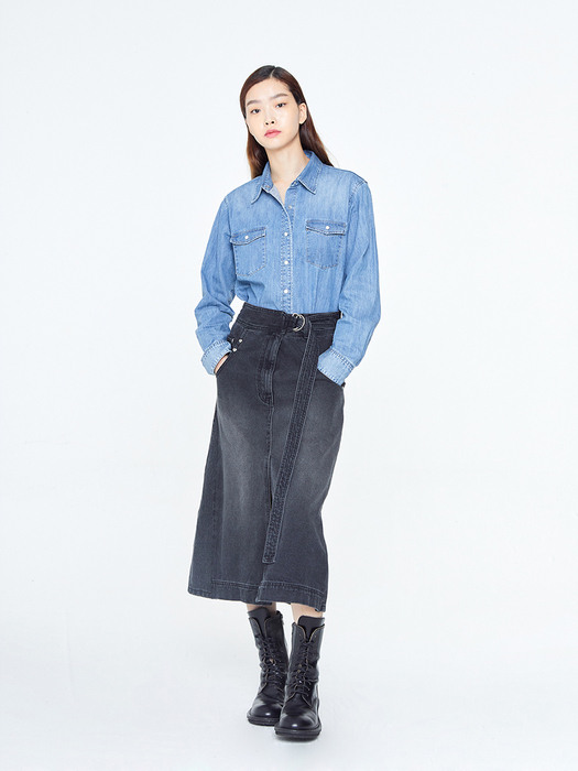 Mid-Rise Waist Denim Skirt