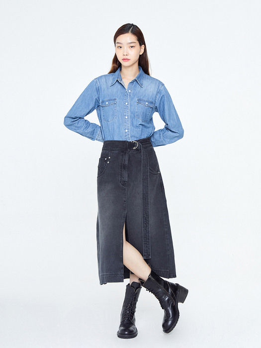 Mid-Rise Waist Denim Skirt