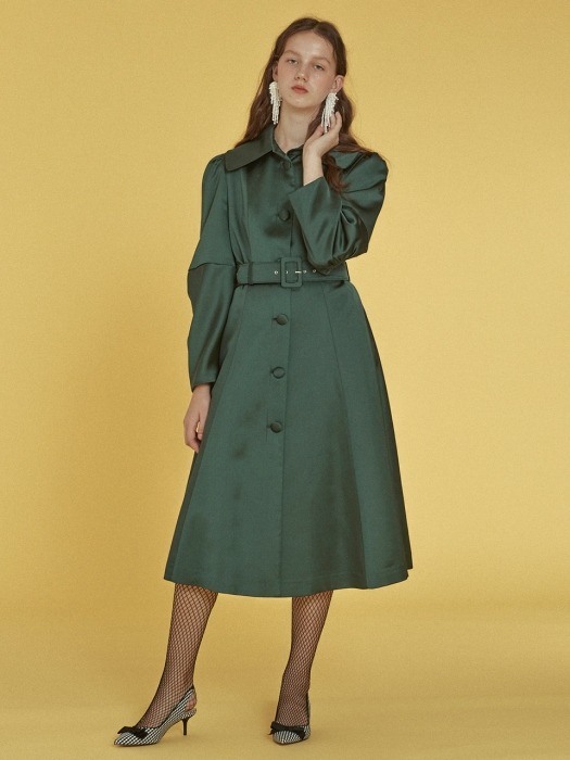 Elbow Shirring Coat Dress _ Green