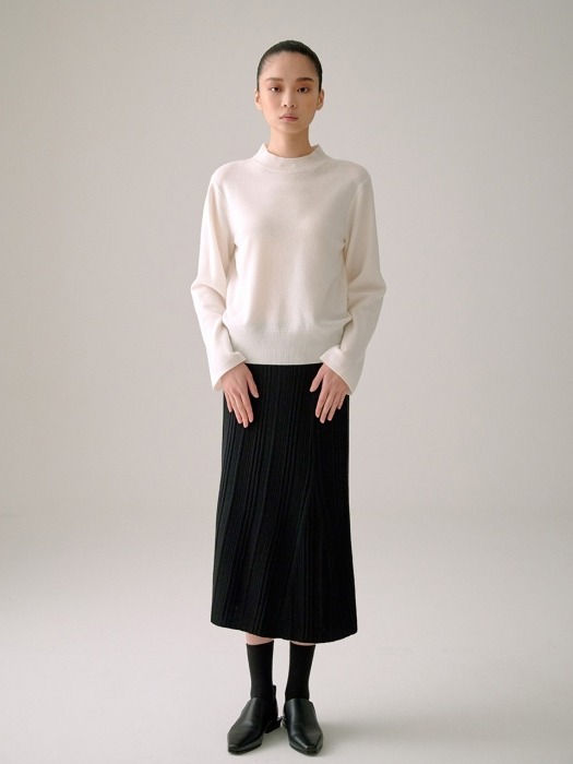 BLACK WHOLEGARMENT CASHMERE 10 UNBALANCE SKIRT