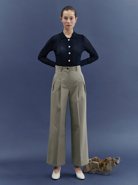 [Classy Cotton] One-Button Blazer + Wide-leg Trousers SET